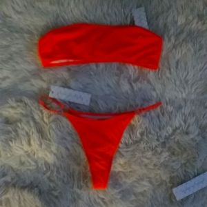 Boutine LA Wild Orange strapless top L and Wild Orange ringer bottom L
